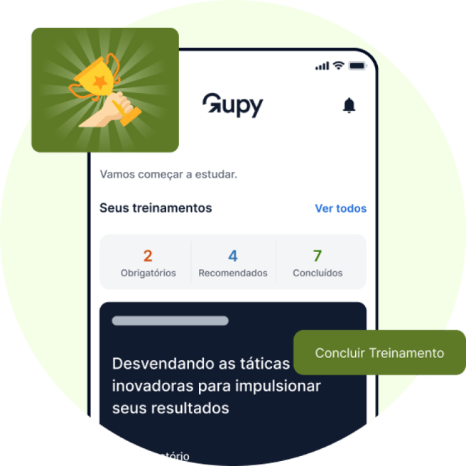 Imagem demonstrando a página principal do aplicativo do Gupy Educação Corporativa para Smartphones.