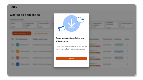 Tela de Exportação de Dados de Benefícios